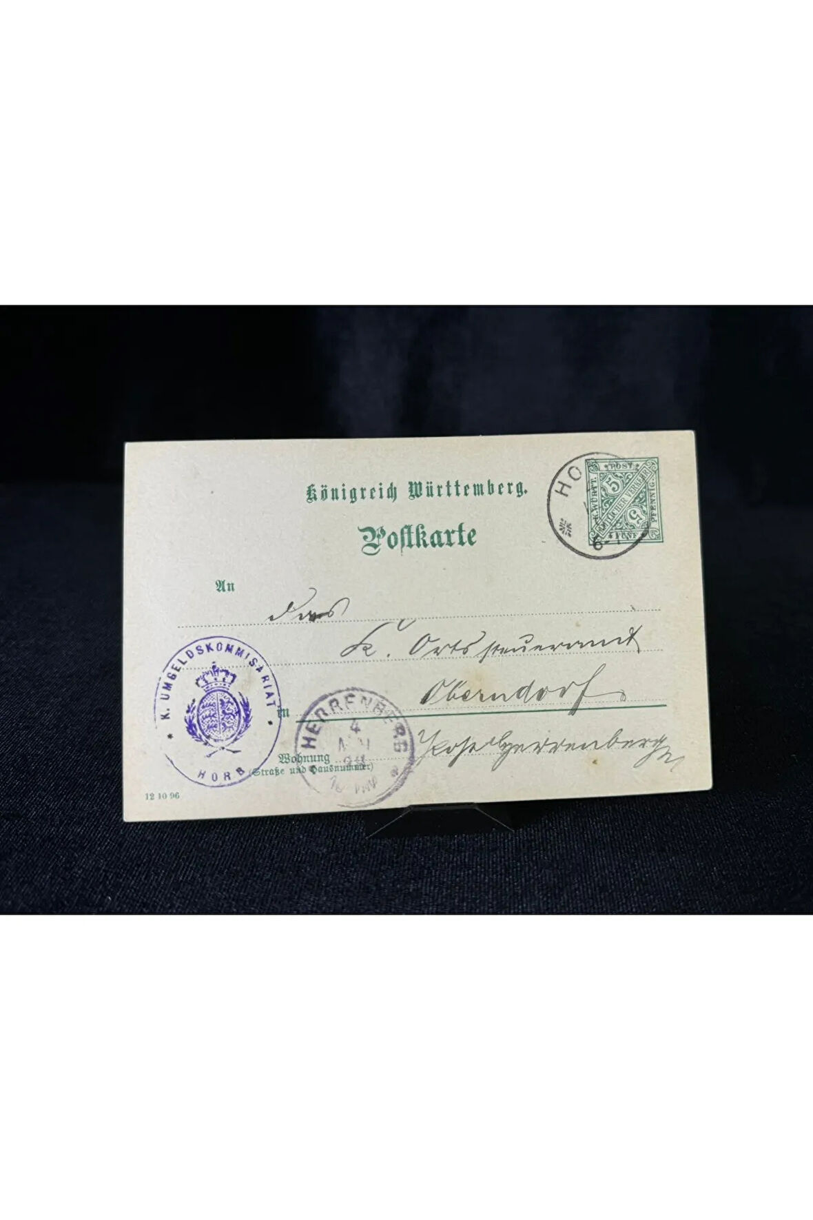 1898 Almanya Würrtemberg Krallığı Postakartı Antiye Resmi Pul 5 Pfennig Amtlicher Verkehr ve damgal