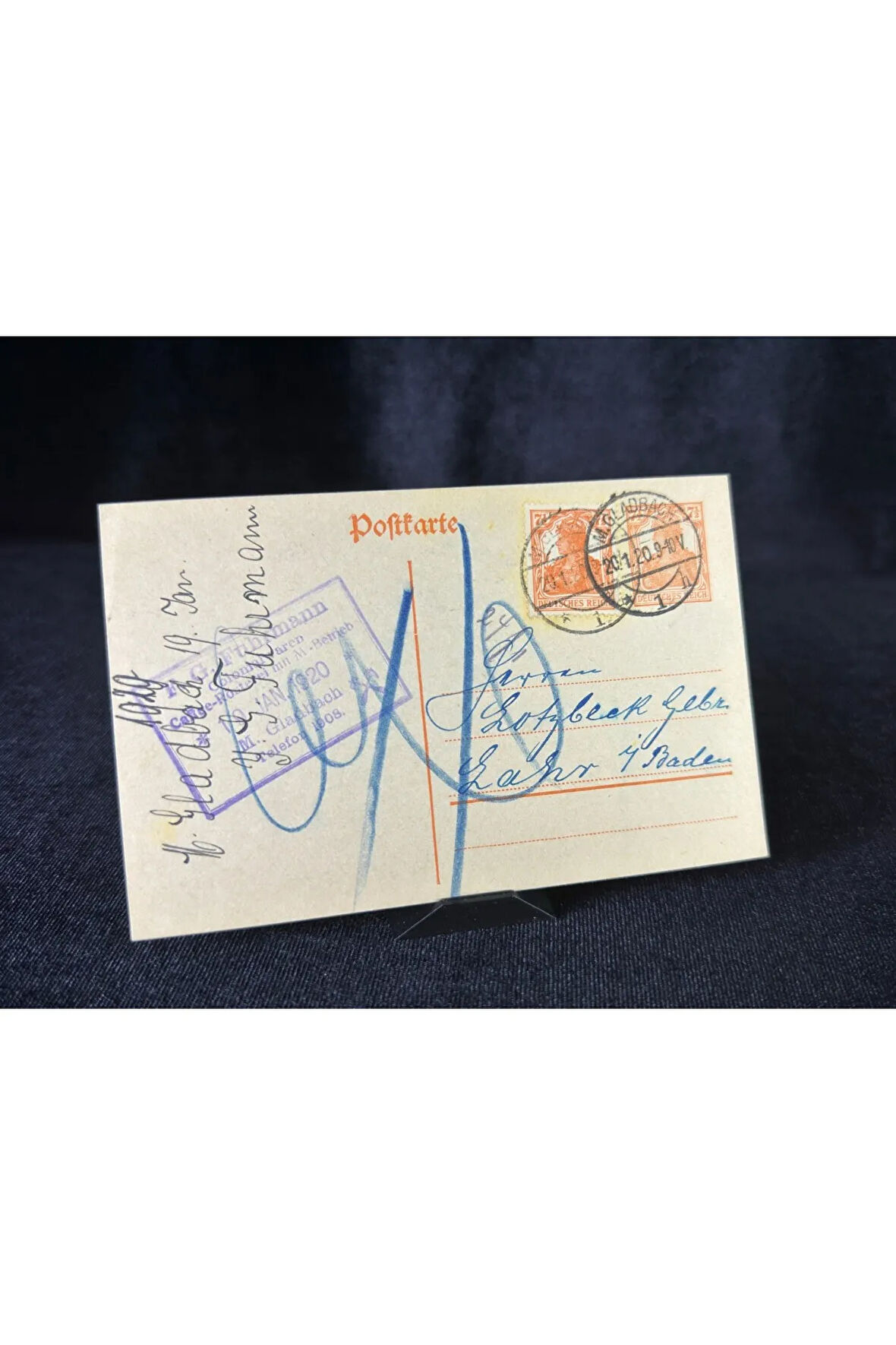 Antiye 1920 yılından Almanya Germania Pullu 7 1/2 Pfennig ve Germania 7 1/2 Pfennig kendinden Pull