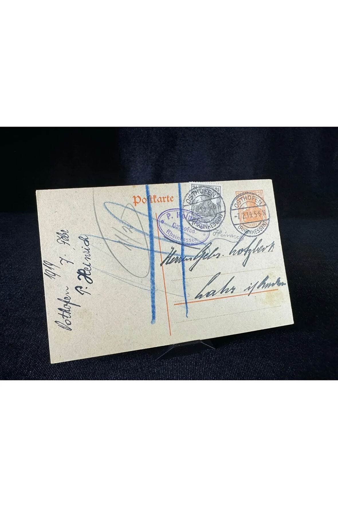 Antiye 1919 yılından Almanya Germania Pullu 2 1/2 Pfennig ve Germania 7 1/2 Pfennig kendinden Pullu