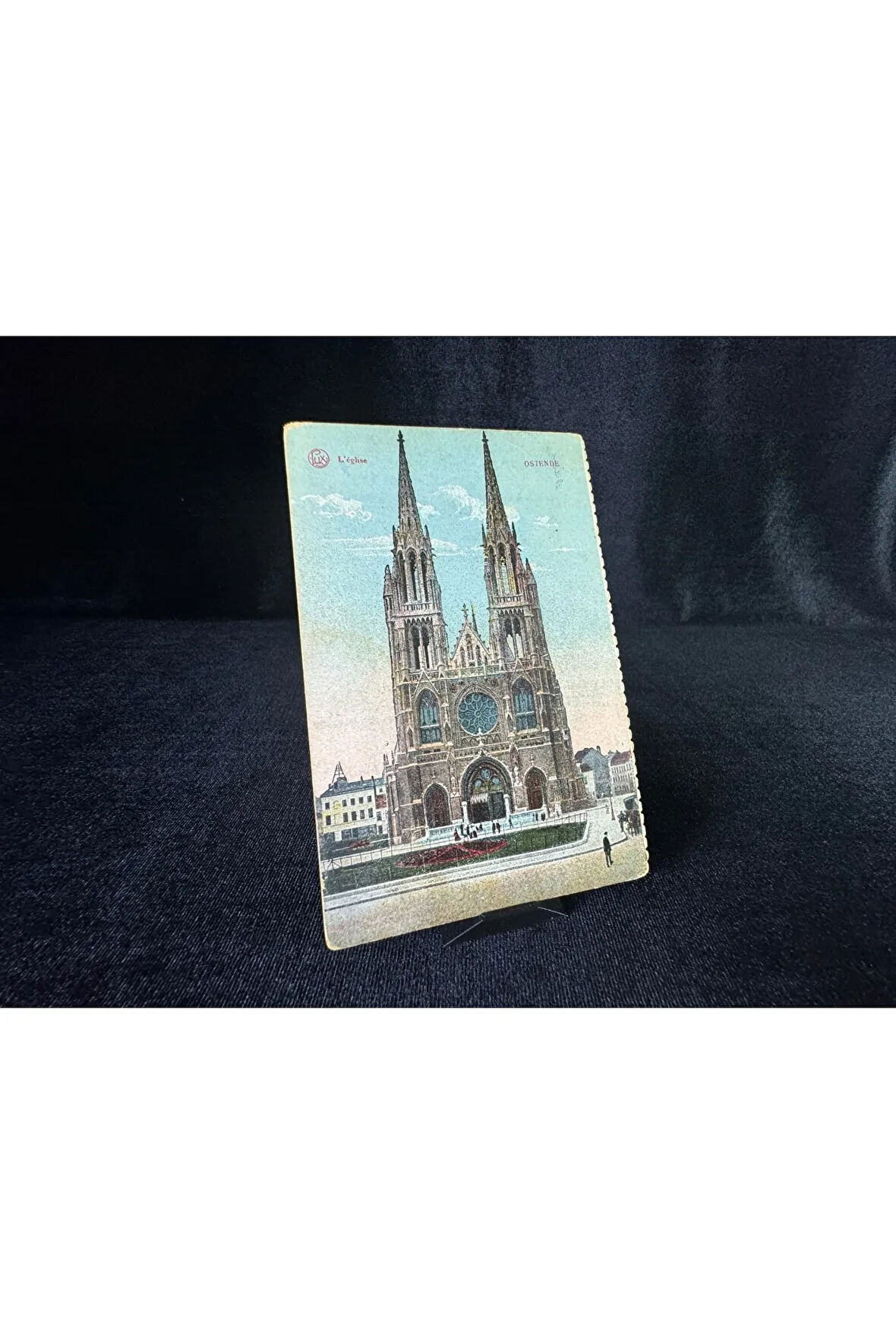 1921 Belçika'dan Amerika'ya postalanmış Ostende L Eglise Kilise belgium