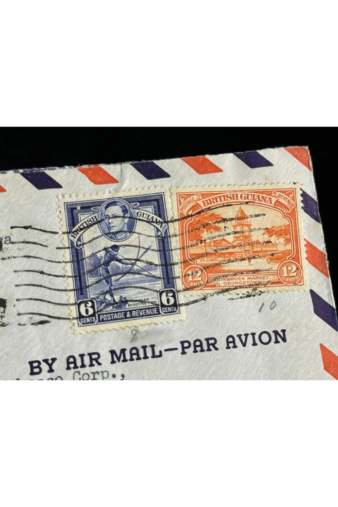 Uçak Postası Air Mail 1948 yılından Georgetown British Guiana'dan USA Amerika'ya postalanmış 6 ve 1