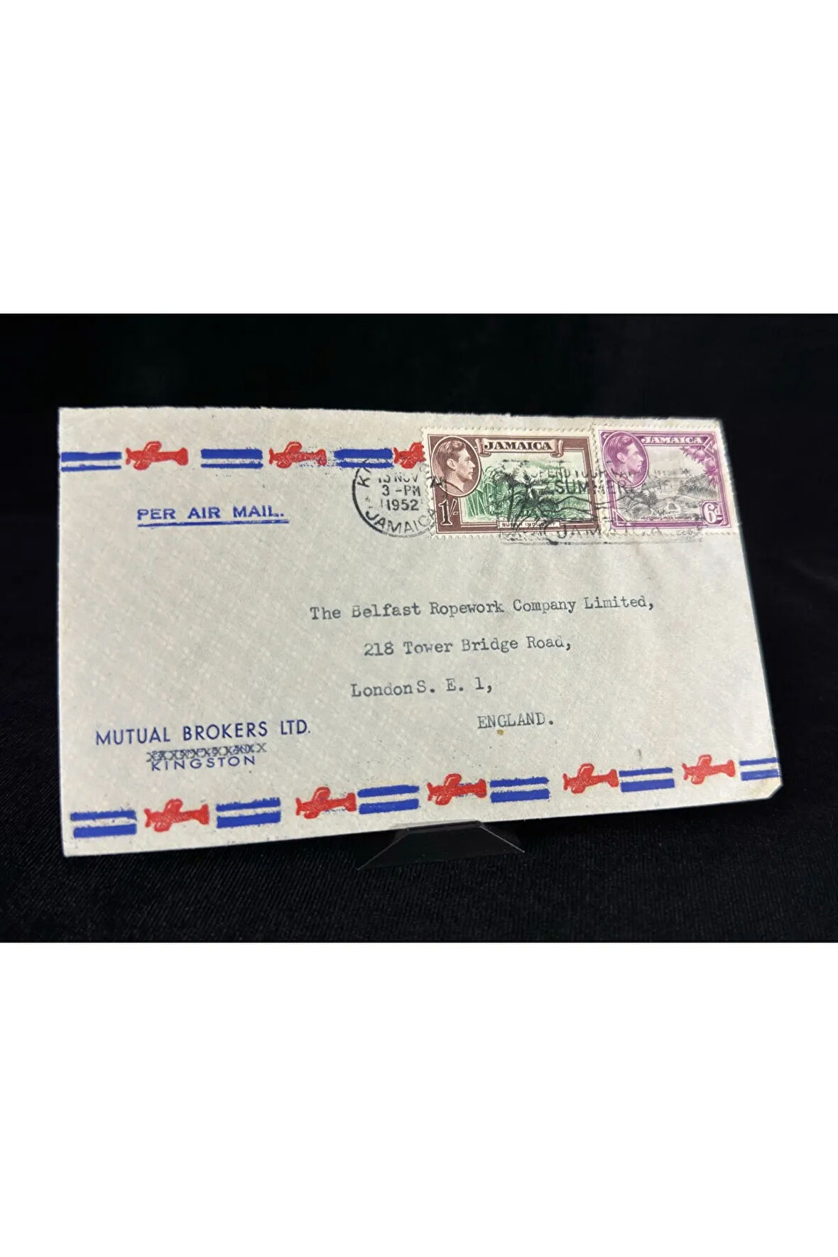 İngiliz Sömürge Uçak Postası Air Mail 1952 yılında Jamaika'dan İngiltere'ye postalanmış