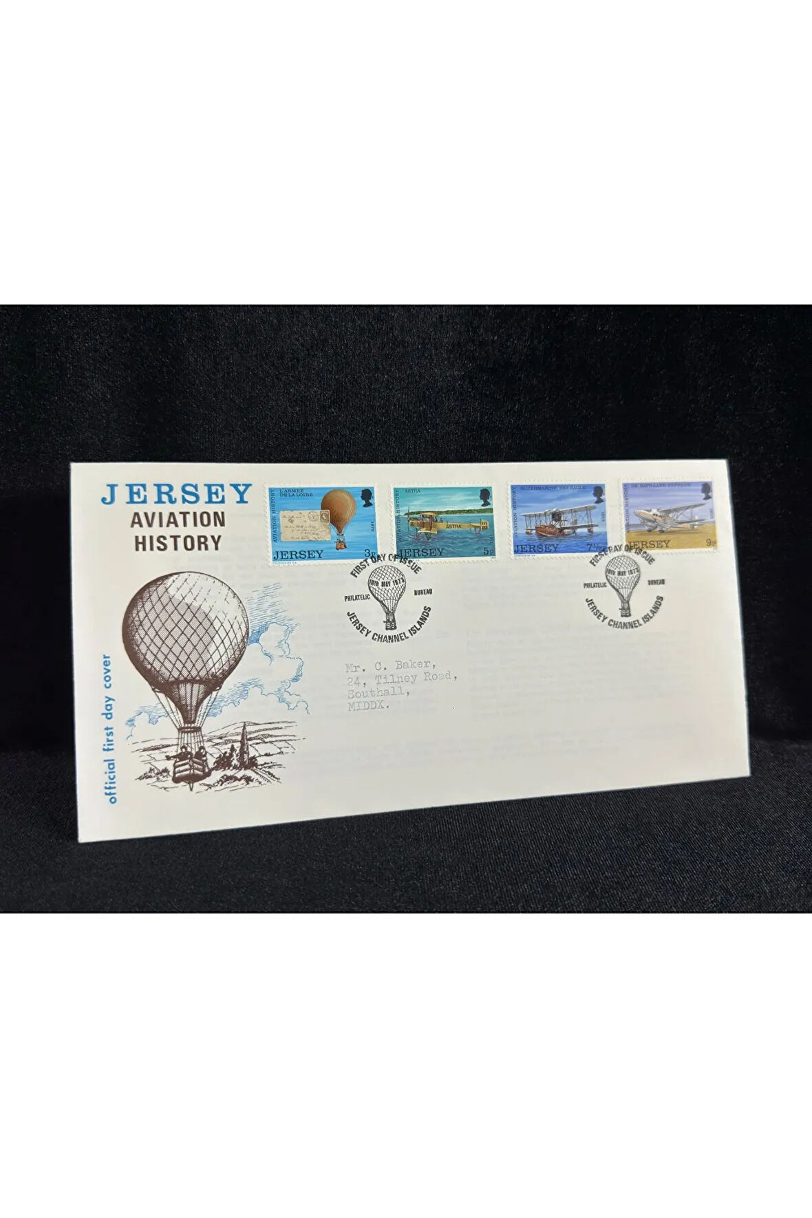 1973 Jersey Havacılık Temalı İlk Gün Zarfı Jersey Aviation History FDC