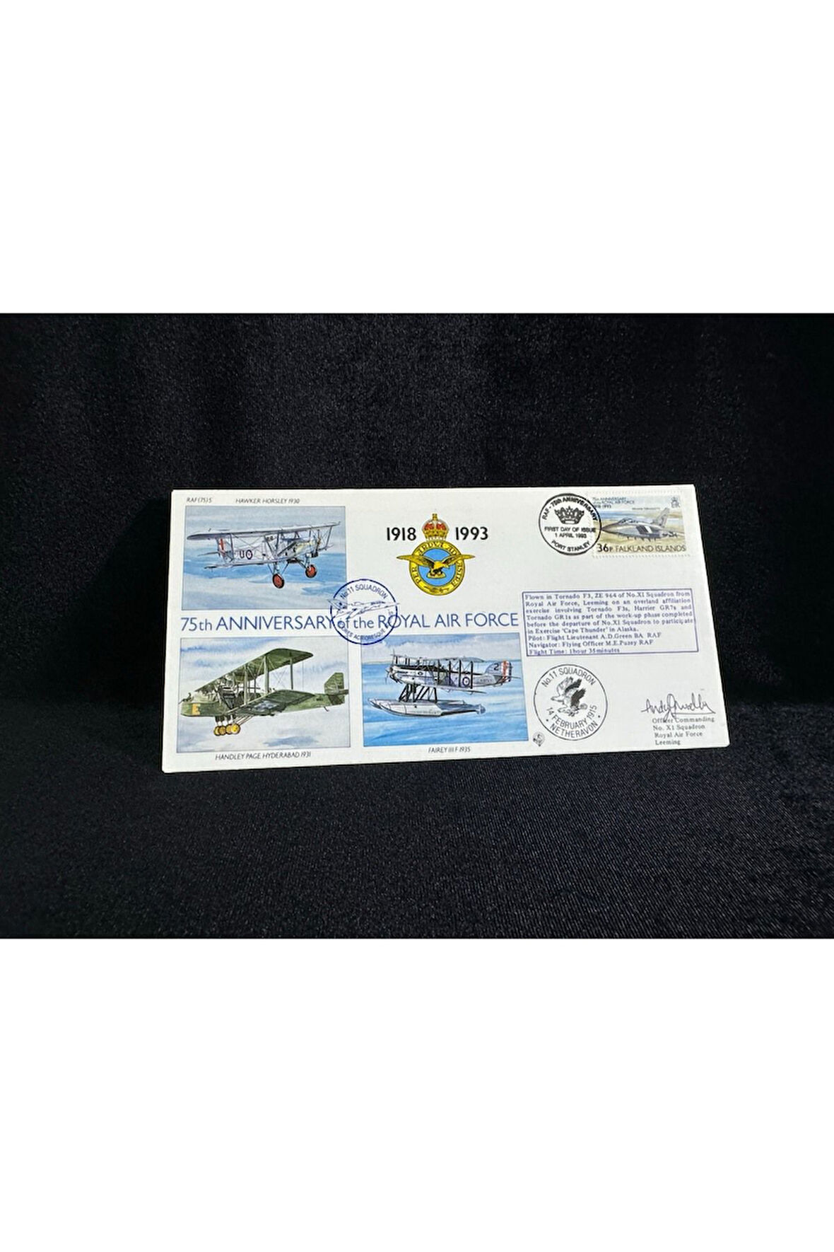 Falkland İslands İngiltere Kraliyet Hava Kuvvetleri 75. yıldönümü İlk Gün Zarfı 19993 75th Ann. of