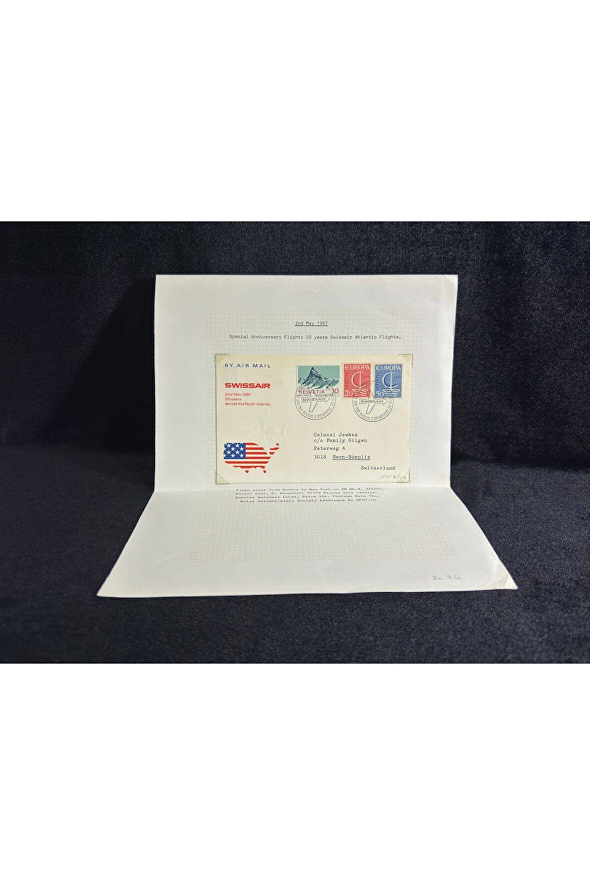 Uçak Temalı İsviçre Özel Gün Damgalı İlk Gün Zarfı FDC 20 Years SWİSSAİR Atlantic Flights