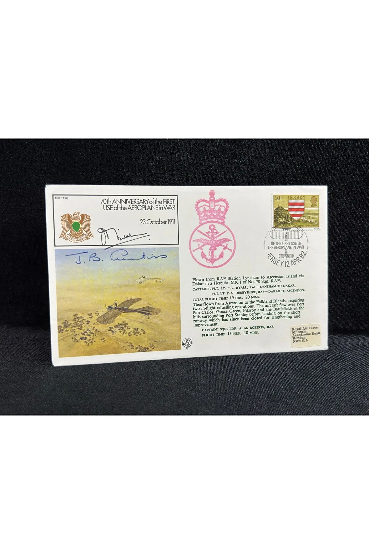 Savaş Uçak Temalı İngiltere S. Jersey Özel Gün Damgalı İlk Gün Zarfı FDC RAF ROYAL AİR FORCE Islak