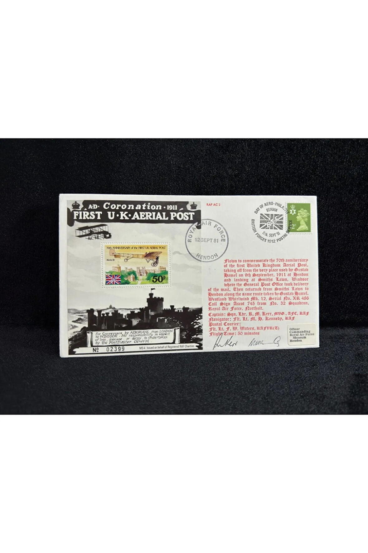 1981 İngiltere Kraliyet Hava Kuvvetleri RAF Royal Airforce FDC 2x Islak İmzalı Özel Gün Damgalı İlk