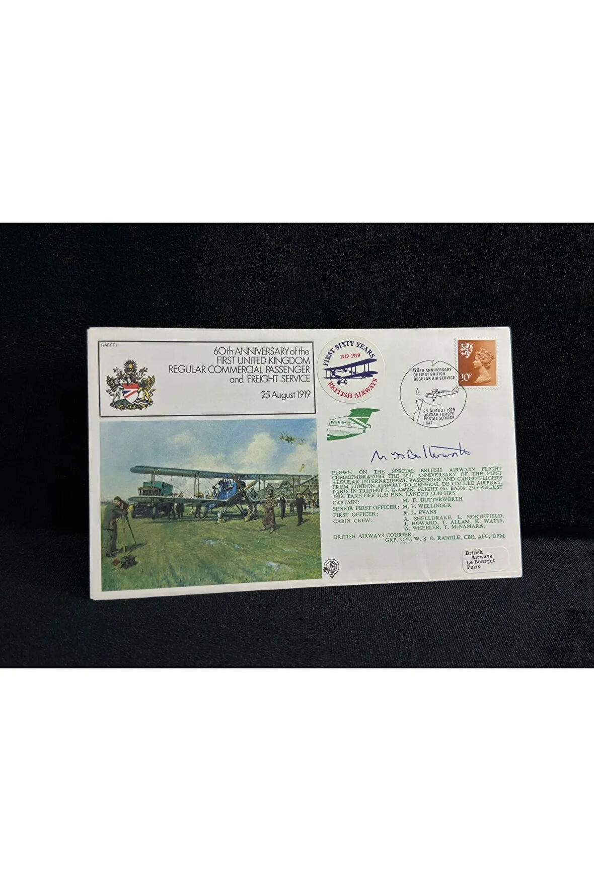 1979 İngiltere Hava Yollarının Islak İmzalı Özel Gün Damgalı İlk Gün Zarfı AEROPHİLATELY GB 1979 Re