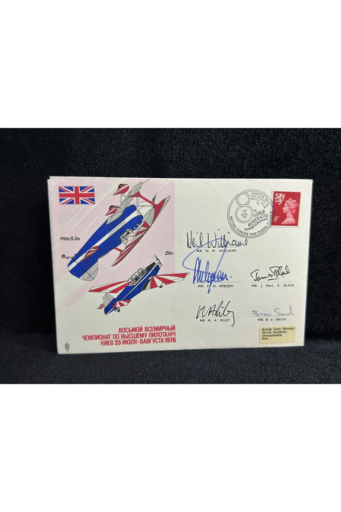 1976 Kiev Akrobatic Uçuş Dünya Şampiyonası 5x İmzalı Limitli AEROPHİLATELY İlk Gün Zarfı Royal Air