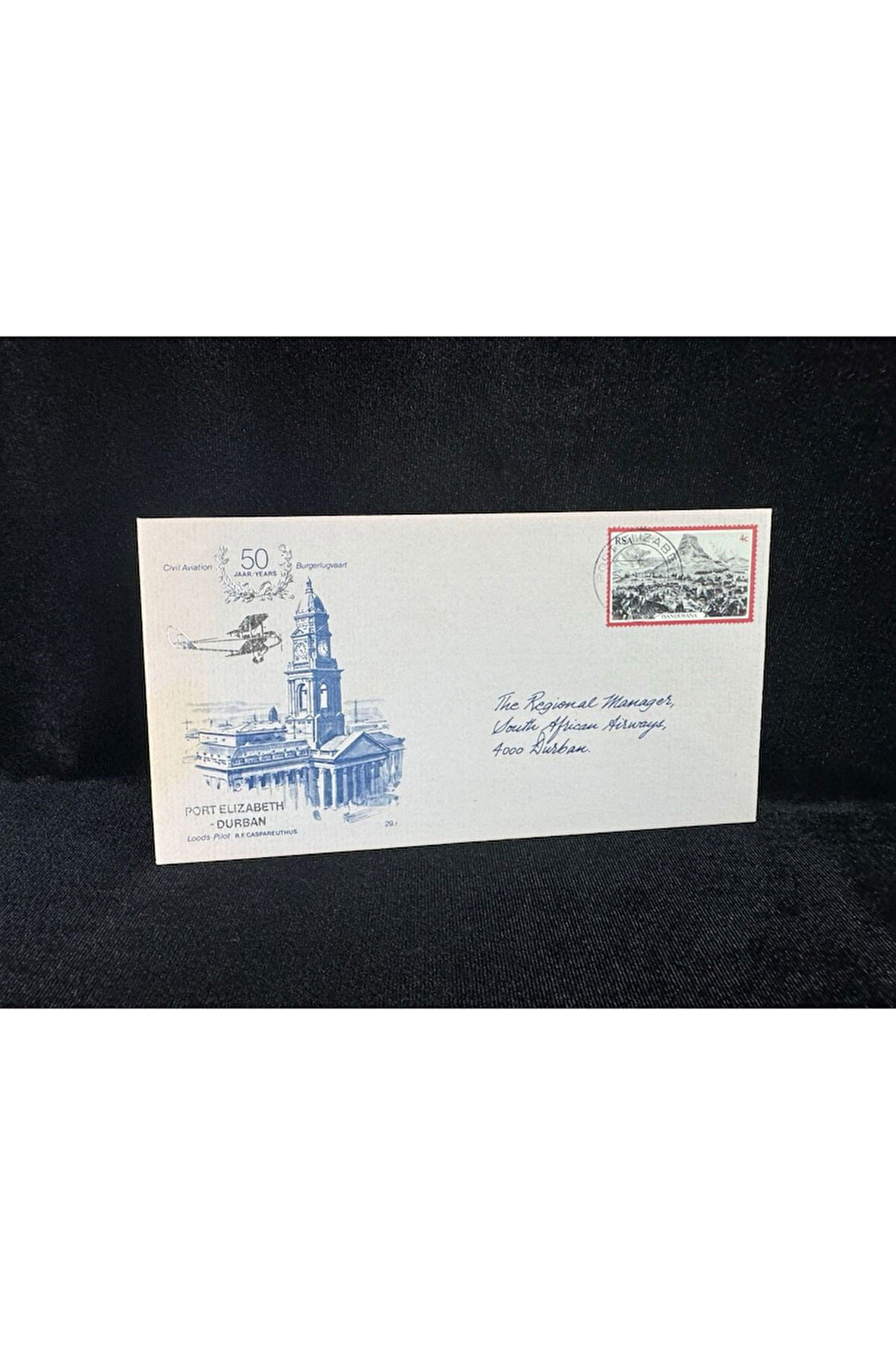 1979 Güney Afrika  Port Elizabeth Durban  Sivil Havacılık 50. Yıldönümü İlk Gün Zarfı FDC