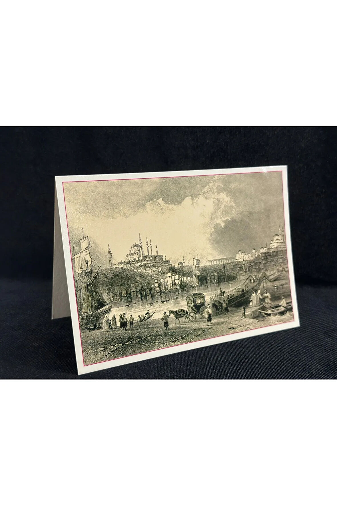19. yüzyıl istanbul Thomas Allom Gravürü kartpostal Haliçten Süleymaniye Camii'ne bakış