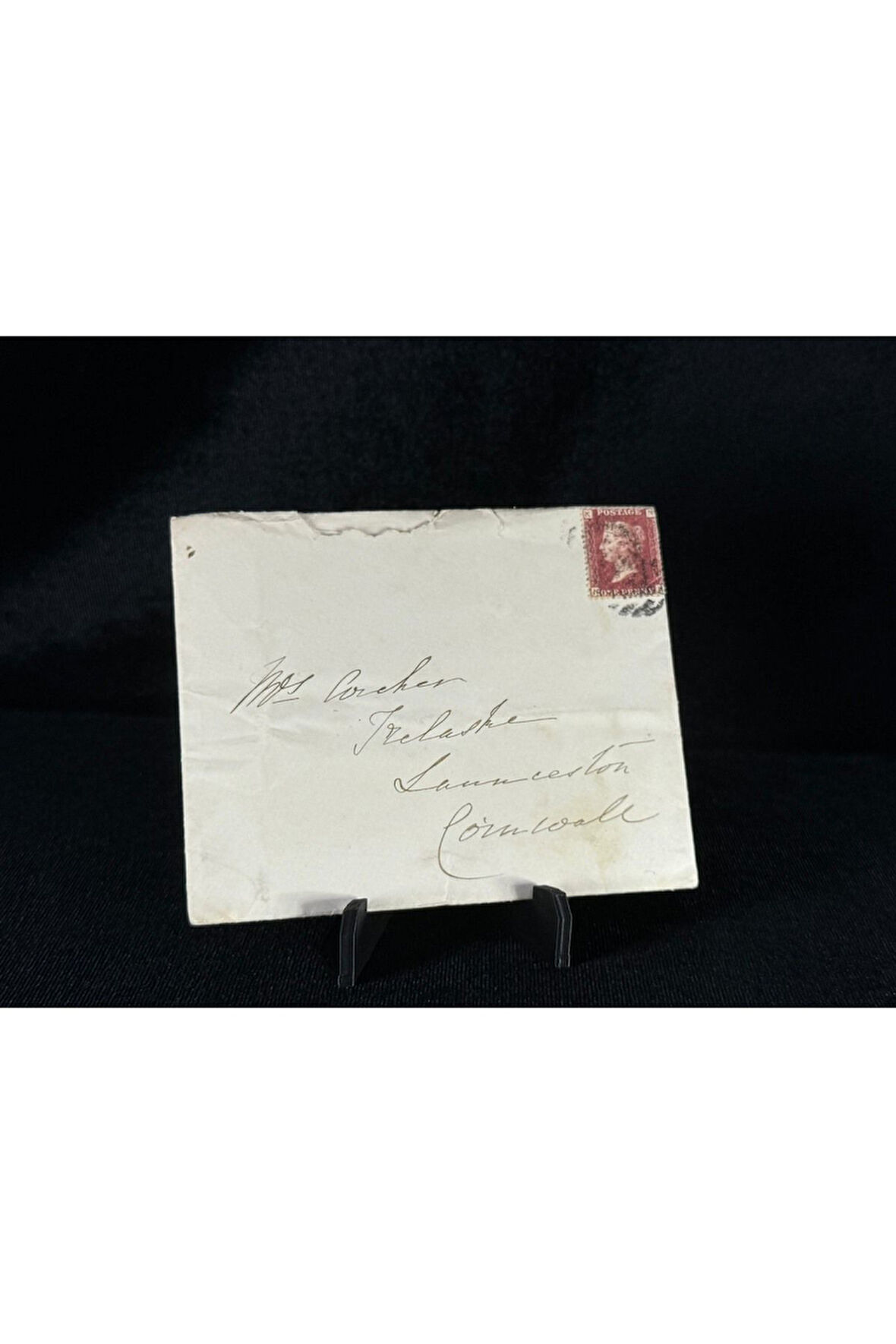 İngiltere Klasik Dönem 1872 Victoria Dönemi Red Penny Pullu Zarf postadan geçmiş varış damgalı
