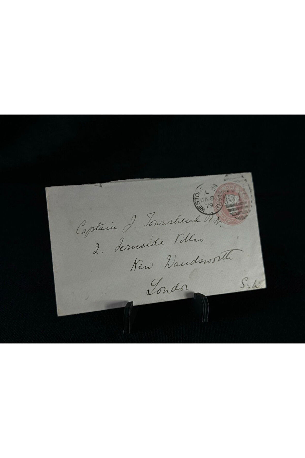 İngiltere Klasik Dönem 1879 Victoria Dönemi Pink Penny kendinden Pullu Antiye Zarf varış Damgalı