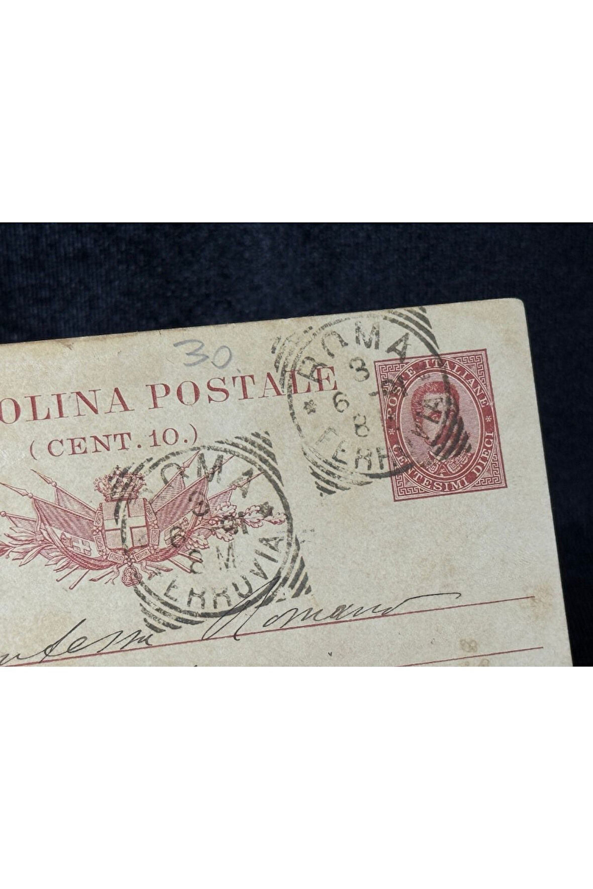 İtalya Roma'dan Postalanmış Antiye 1891 yıllından Cartolina Postale Dieci Centesimi 10 Cent