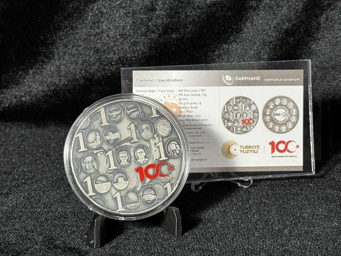 Darphane Türkiye Cumhuriyeti'nin 100.Yılı Gümüş Okside Hatıra Parası - Sertifikalı
