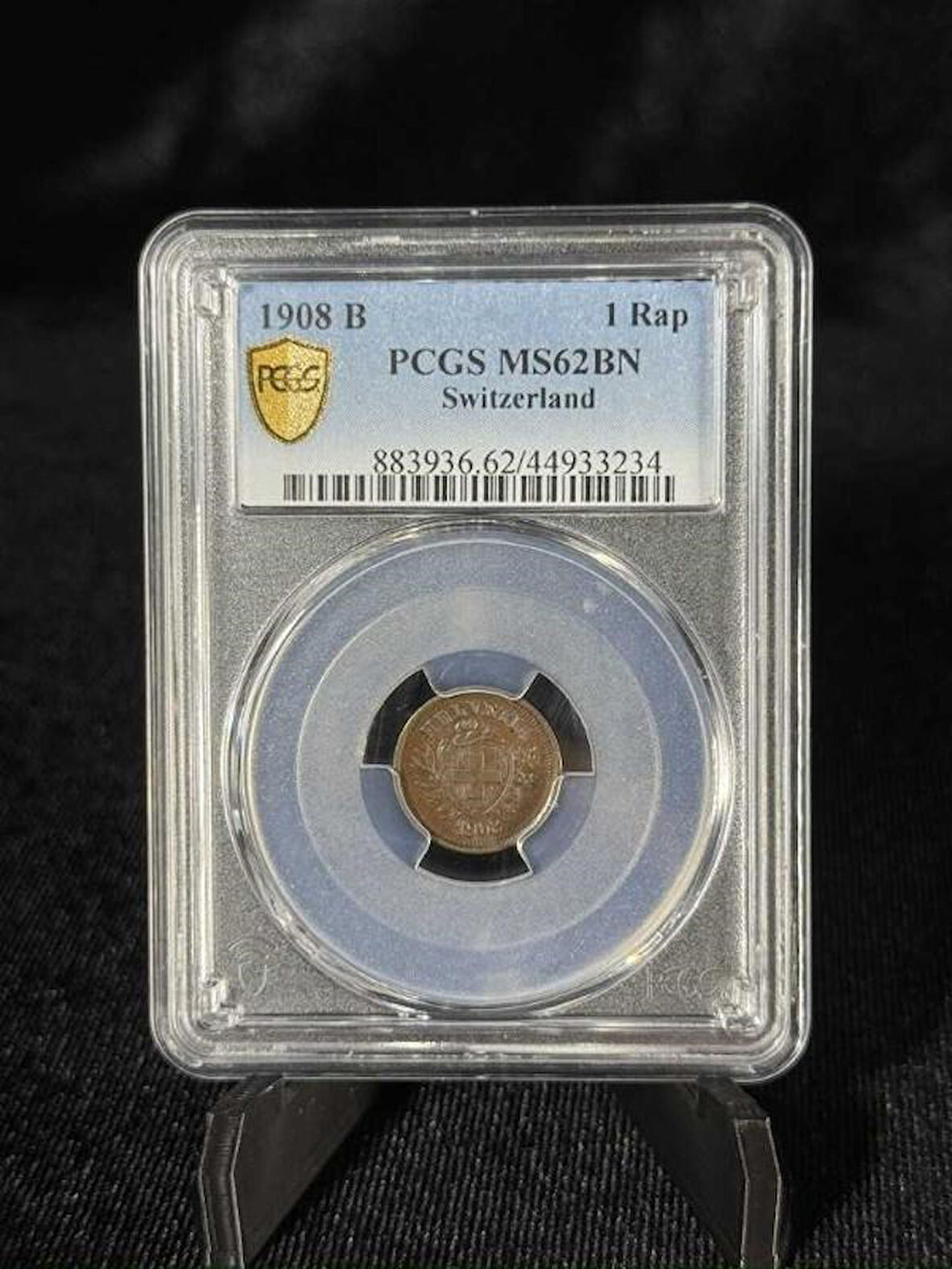 PCGS MS62BN – 1908 B İsviçre 1 Rap Sertifikalı | NFC Çipli Özel Koleksiyon Parası