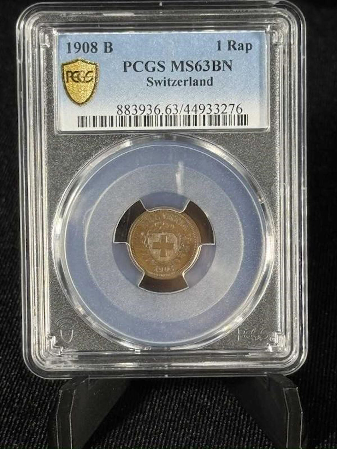 PCGS MS63BN Sertifikalı – 1908 B İsviçre 1 Rappen | Koleksiyonluk Bronz Para