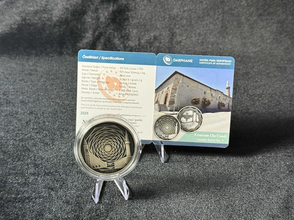 DARPHANE ERZURUM ULU CAMİİ – CAMİLER SERİSİ NO:5  925 AYAR GÜMÜŞ HATIRA SİKKESİ 