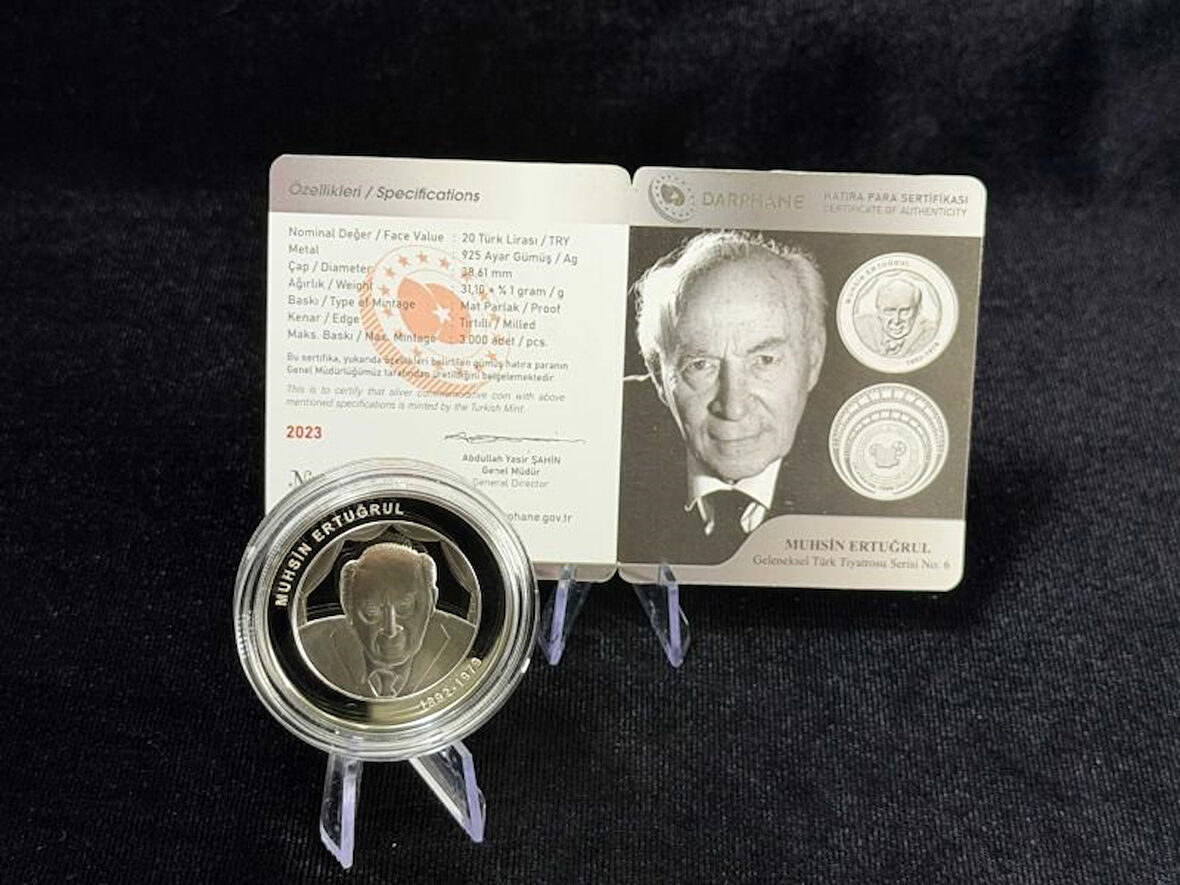 Muhsin Ertuğrul – Geleneksel Türk Tiyatrosu Serisi No:6 Gümüş Hatıra Sikkesi (Darphane, 925 Ayar, Pr