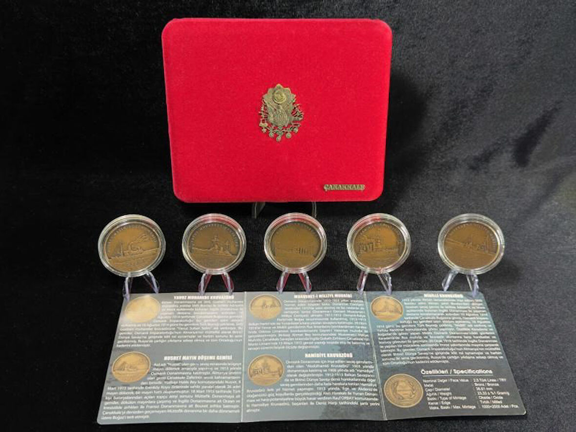 Darphane 2015 Çanakkale Zaferi'nde Türk Donanması - Bronz Sikke Hatıra Para Seti Kutulu Sertifikalı