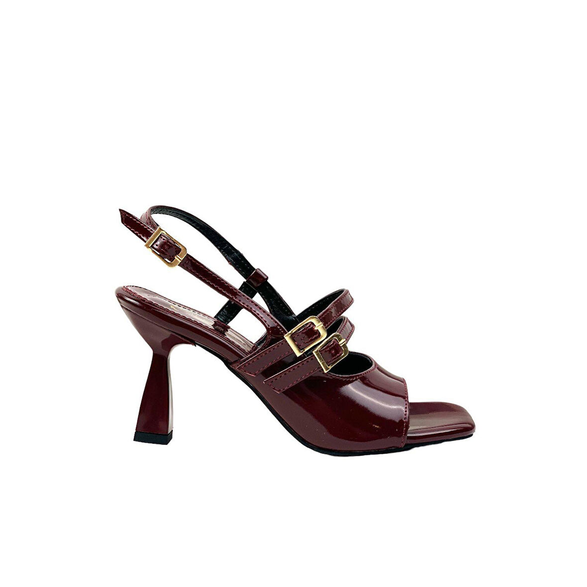 Kadın Panka Bordo Rugan ince topuk Ayakkabı Sandalet 8 CM