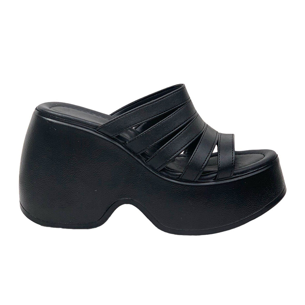 Kadın Gehma Siyah Bantlı Yüksek Topuk Platform Sandalet 10 Cm DLG11