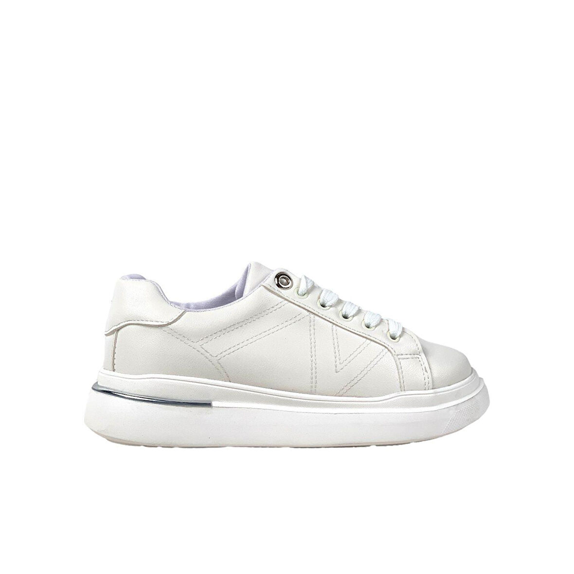 Kadın Eryal BeyazGümüş Bağcıklı Günlük Spor Ayakkabı Sneaker 3 Cm Sp110