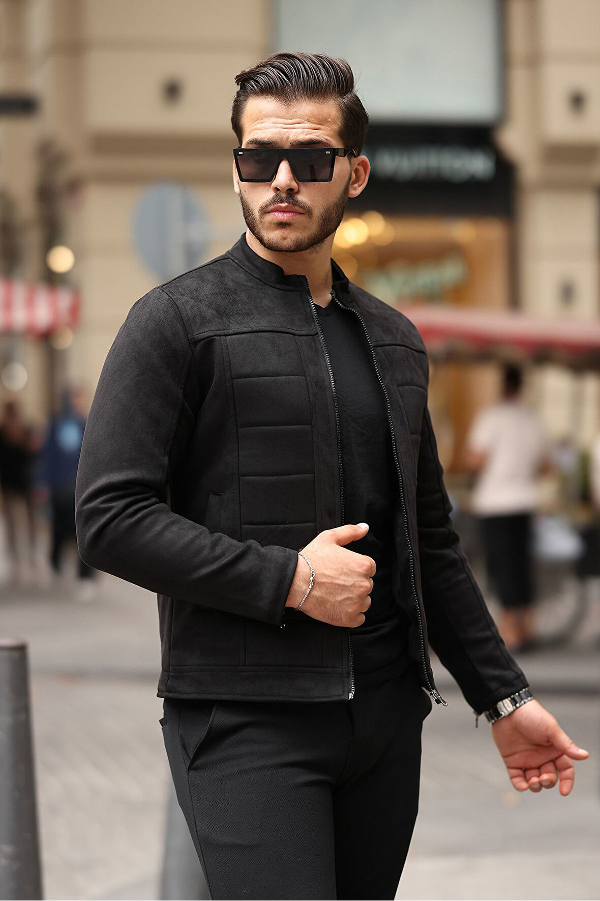 Erkek Su ve Rüzgar Geçirmez Slim Fit Astarlı Mevsimlik Süet Ceket