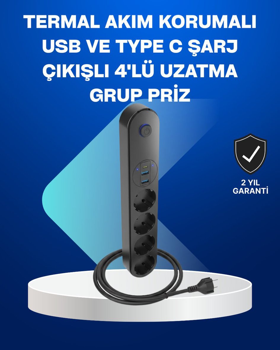 Akıllı Akım Dengelemeli 4 Lü Çoklu Priz Type-c Ve Usb Çıkışlı Diğer