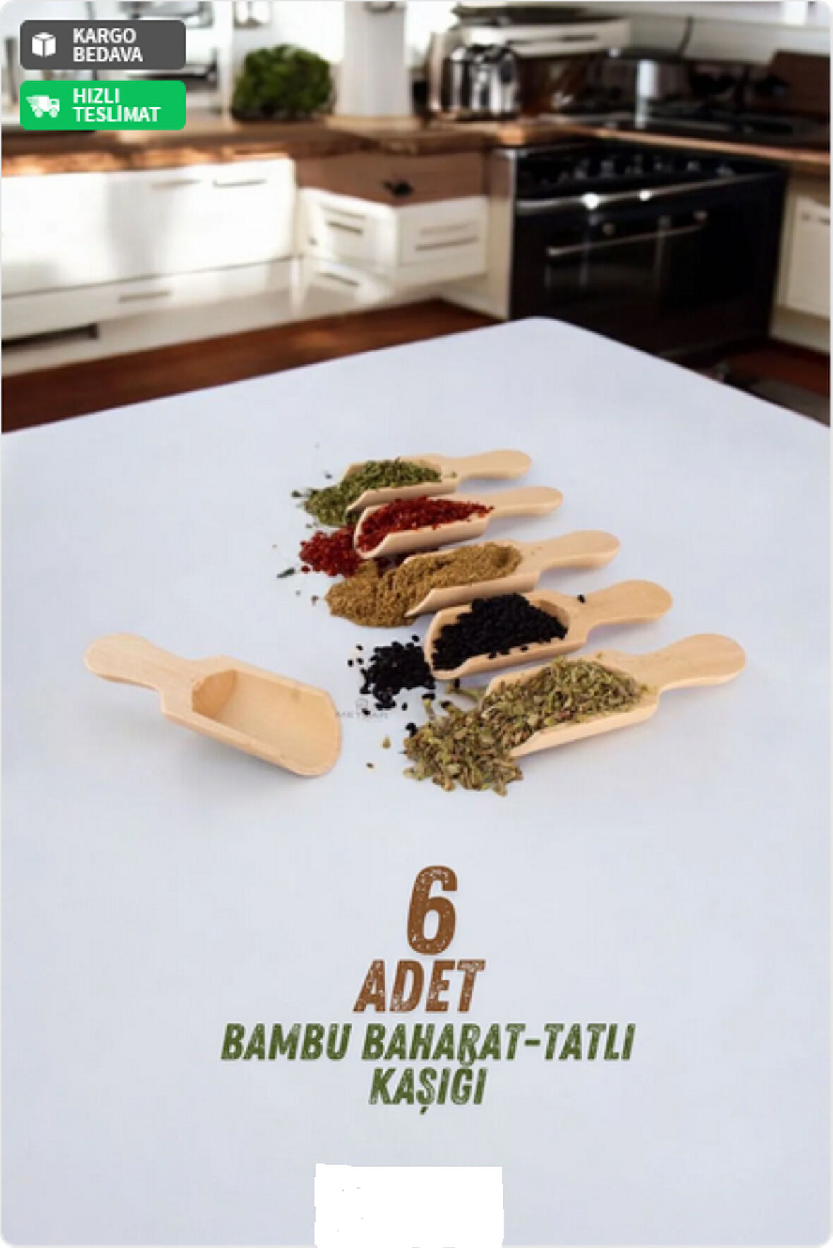 BAMBU AHŞAP BAHARAT KAŞIĞI KÜREĞİ 6'lı