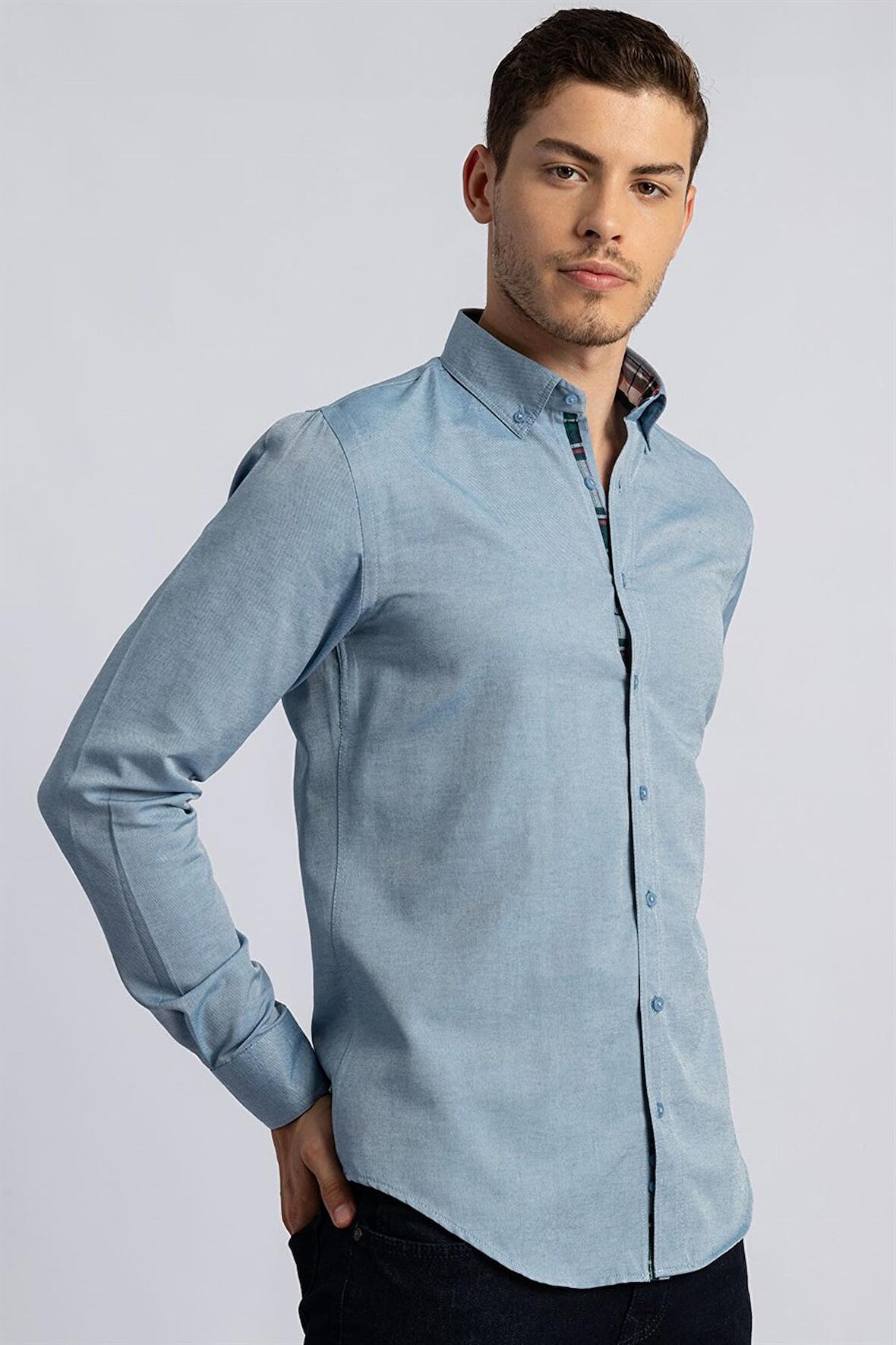 Tudors Slim Fit Dar Kesim Uzun Kol Poplin Oxford Erkek Gömlek