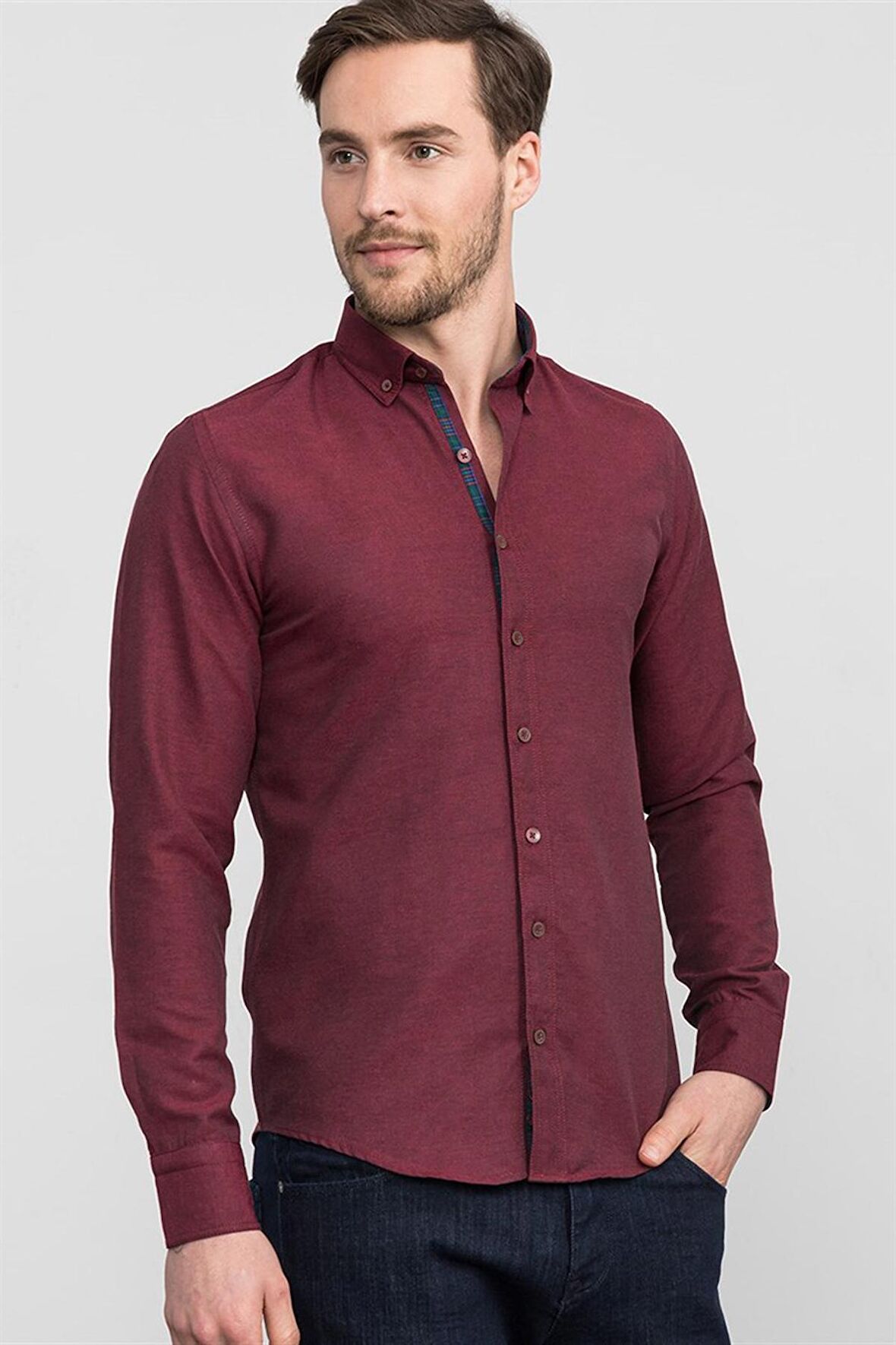 Tudors Slim Fit Dar Kesim Uzun Kol Poplin Oxford Erkek Gömlek