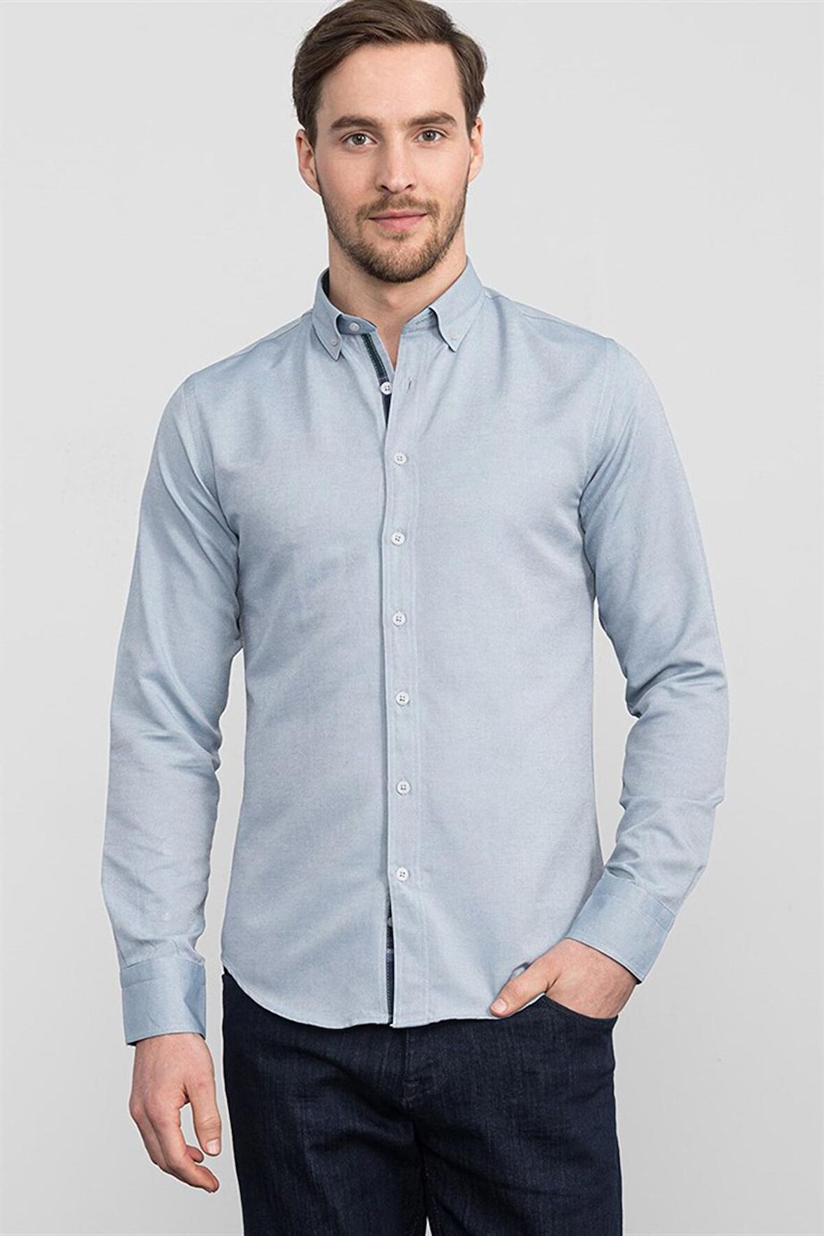 Tudors Slim Fit Dar Kesim Uzun Kol Poplin Oxford Erkek Gömlek