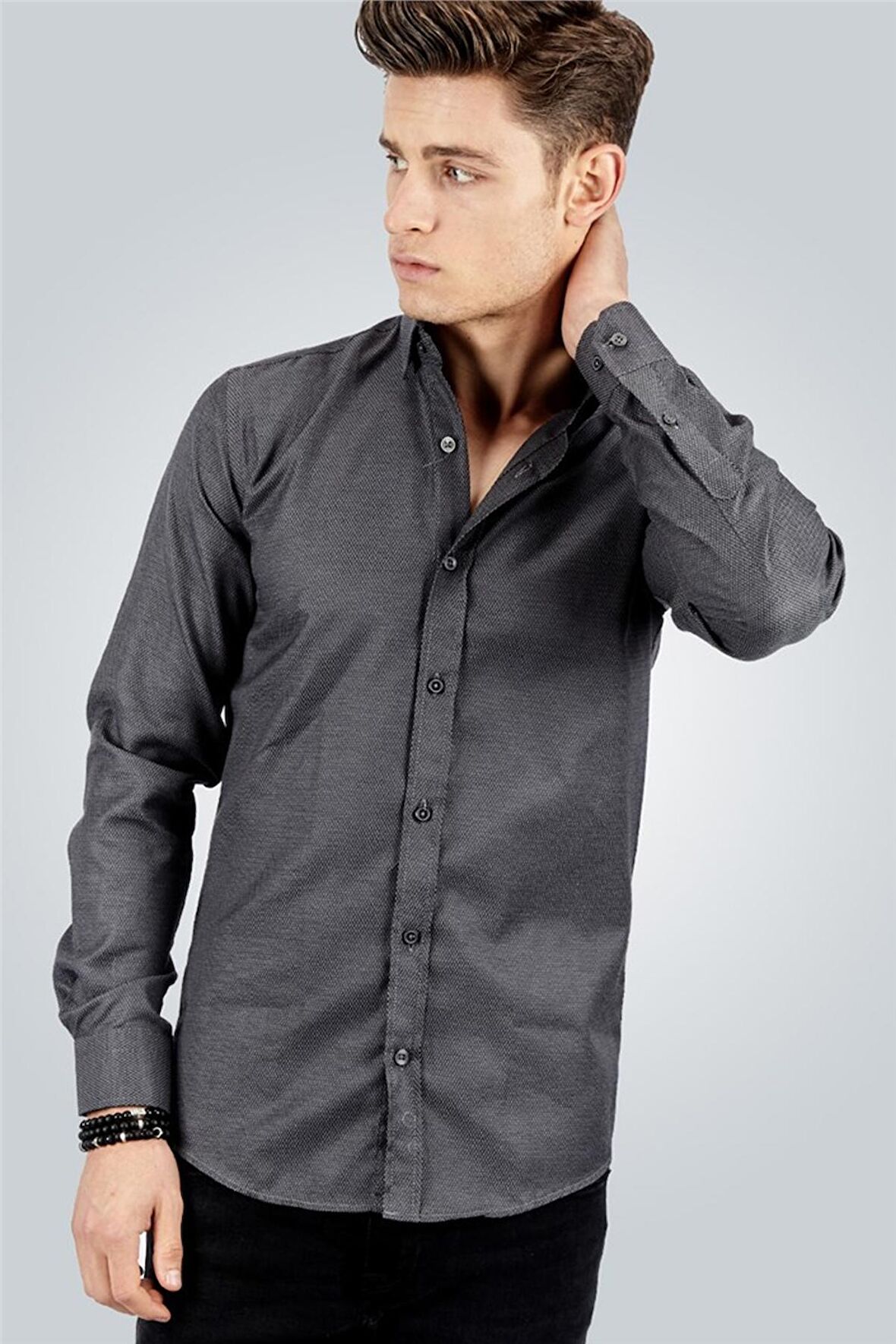 Tudors Modern Slim Fit Dar Kesim Armürlü Erkek Gömlek