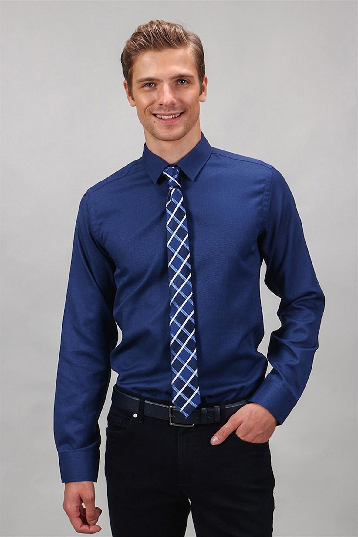 Tudors Modern Slim Fit Dar Kesim Armürlü Erkek Gömlek