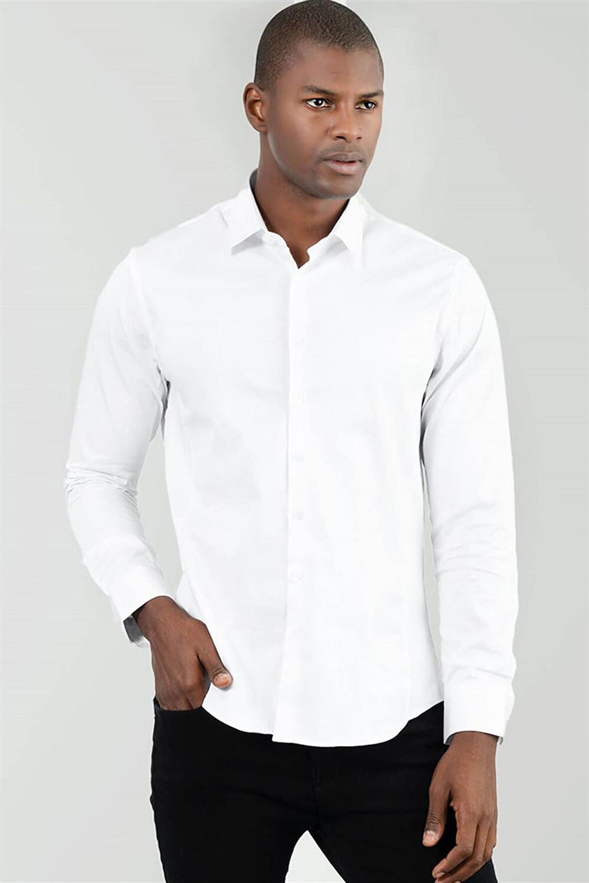Tudors Süper Slim Fit Dar Kesim Likralı Düz Saten Erkek Gömlek