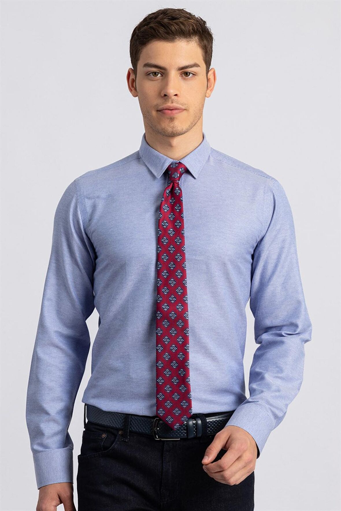 Tudors Modern Slim Fit Dar Kesim Armürlü Erkek Gömlek