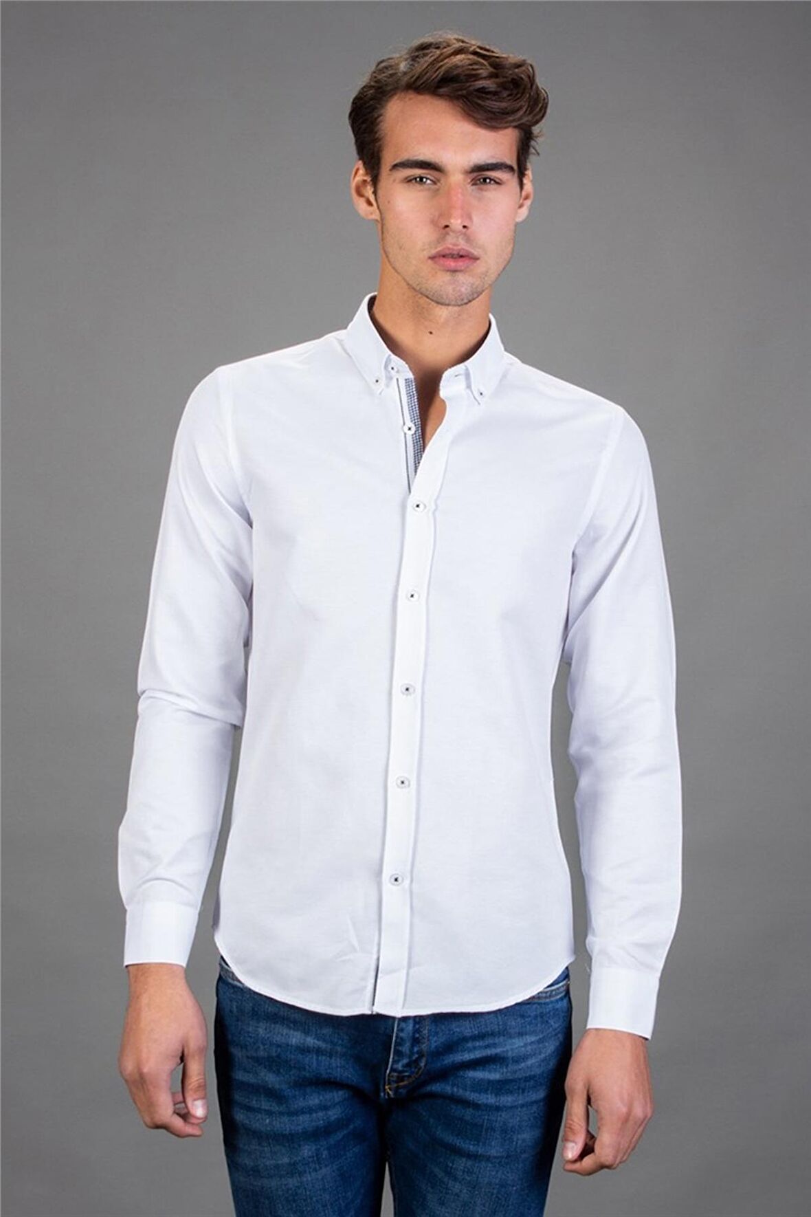 Tudors Slim Fit Dar Kesim Düz Spor Erkek Gömlek