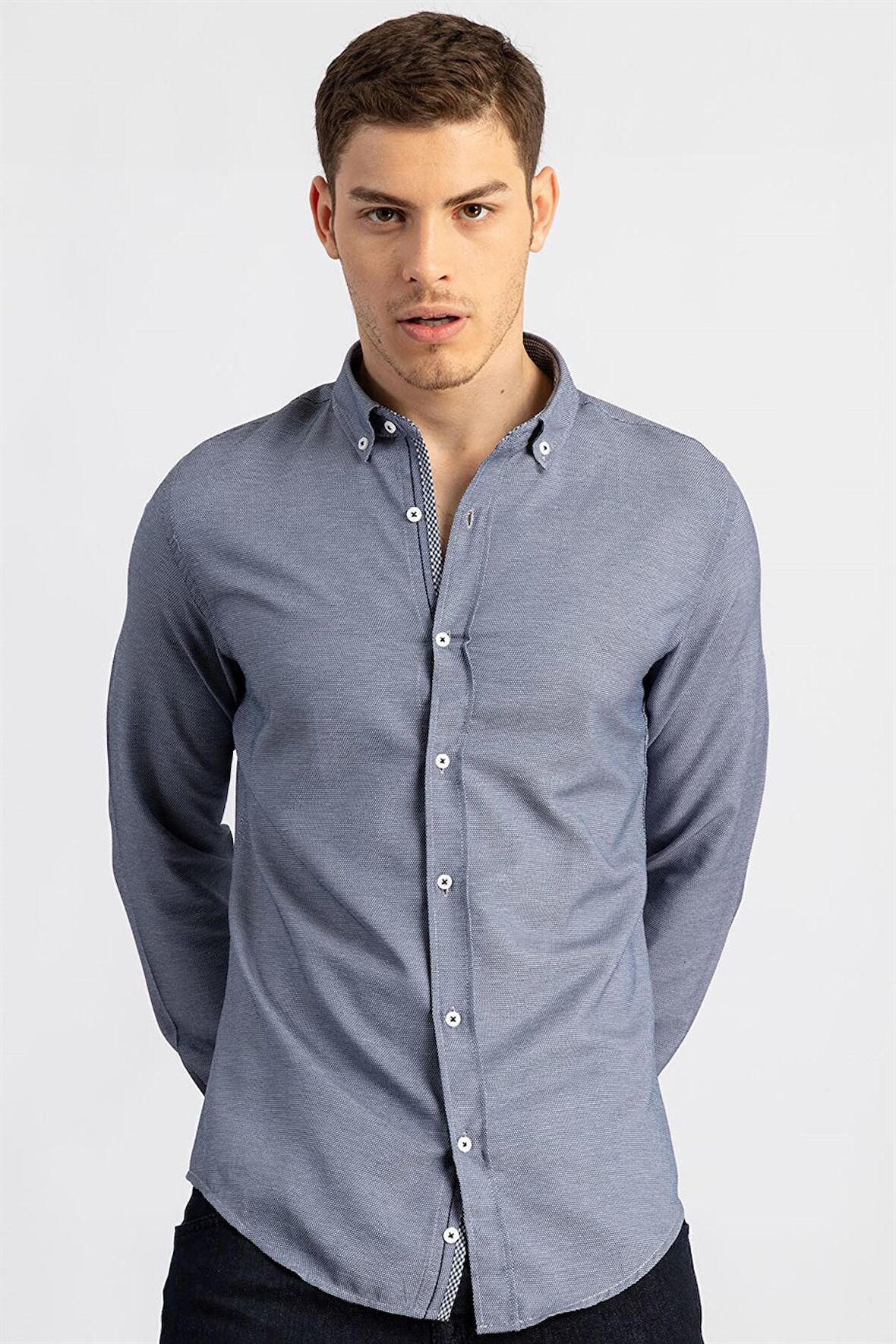 Tudors Slim Fit Dar Kesim Düz Spor Erkek Gömlek