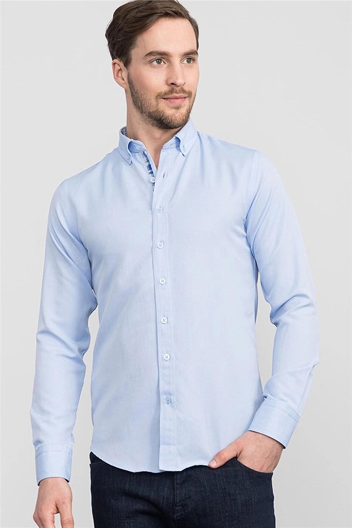 Tudors Slim Fit Dar Kesim Uzun Kol Poplin Oxford Erkek Gömlek