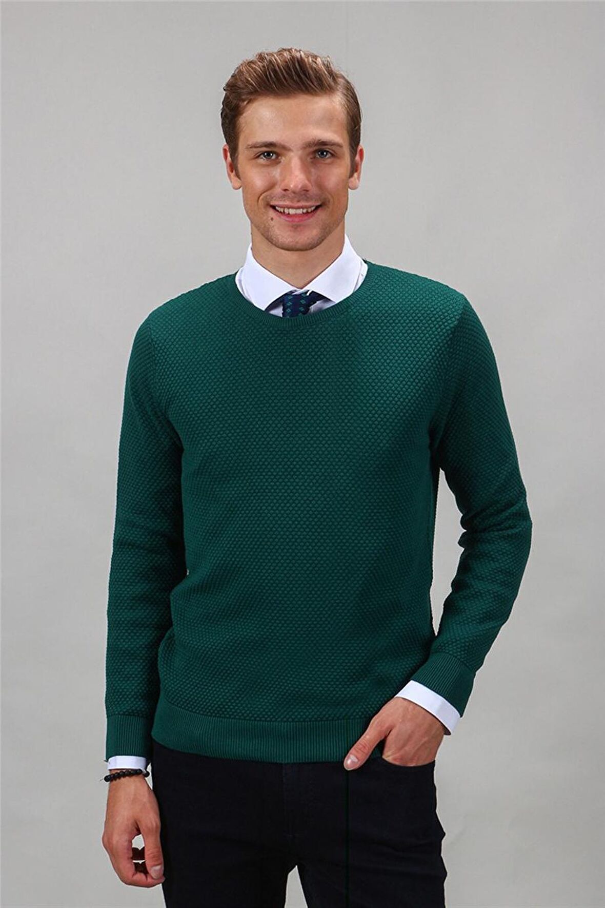 Tudors Slim Fit Dar Kesim Bisiklet Yaka Petek Dese