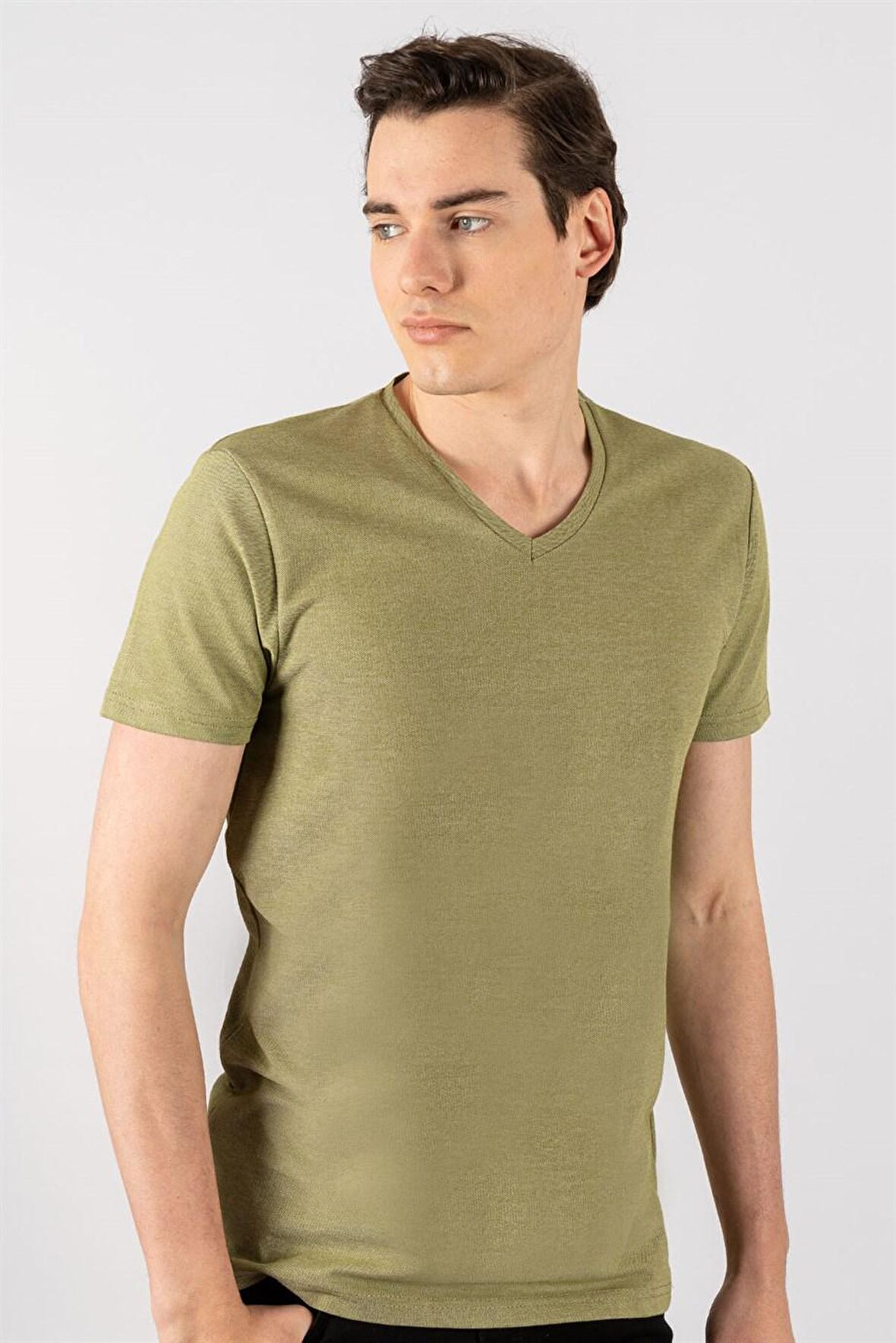 Tudors Slim Fit Dar Kesim V Yaka Oxford Erkek T-Sh