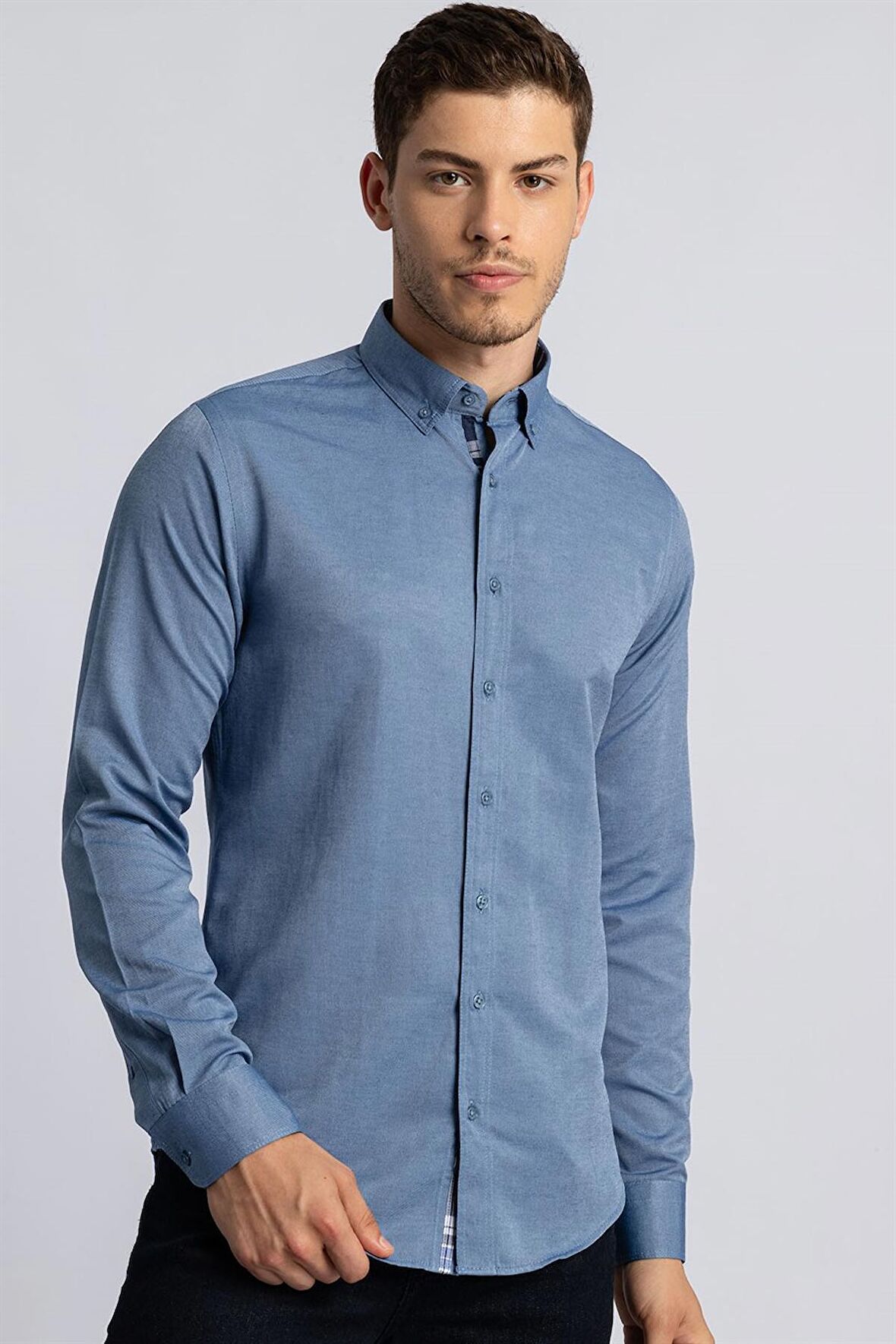 Tudors Slim Fit Dar Kesim Uzun Kol Poplin Oxford Erkek Gömlek