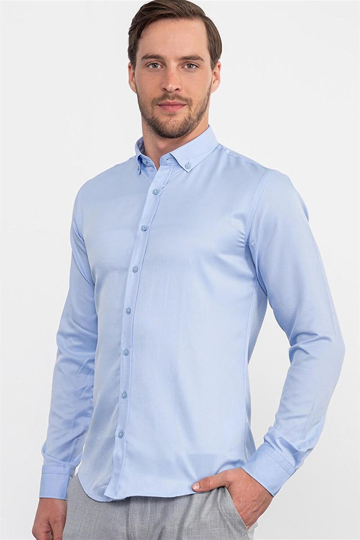 Tudors Slim Fit Dar Kesim Oxford Spor Erkek Gömlek