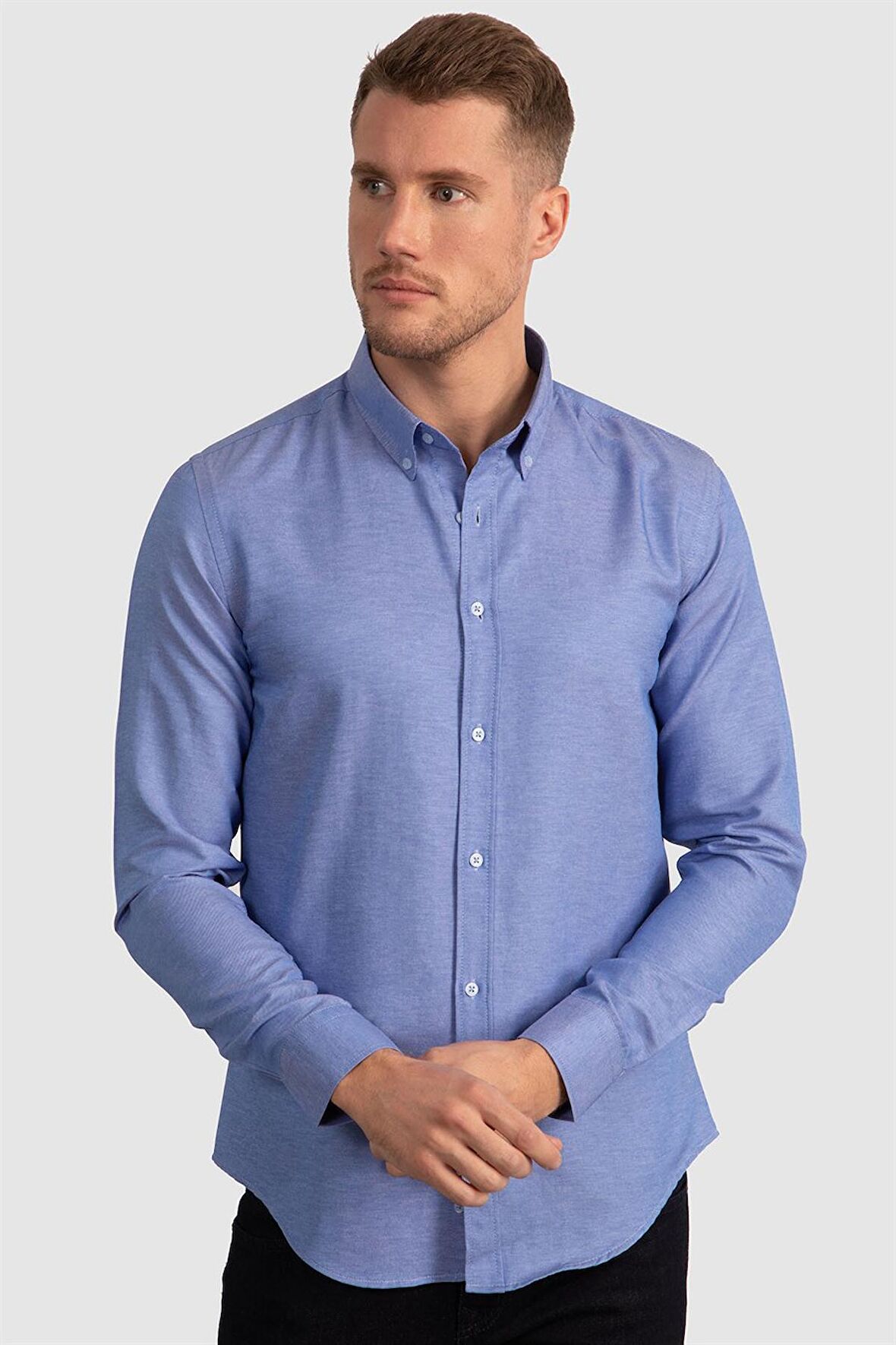 Tudors Slim Fit Dar Kesim Oxford Spor Erkek Gömlek