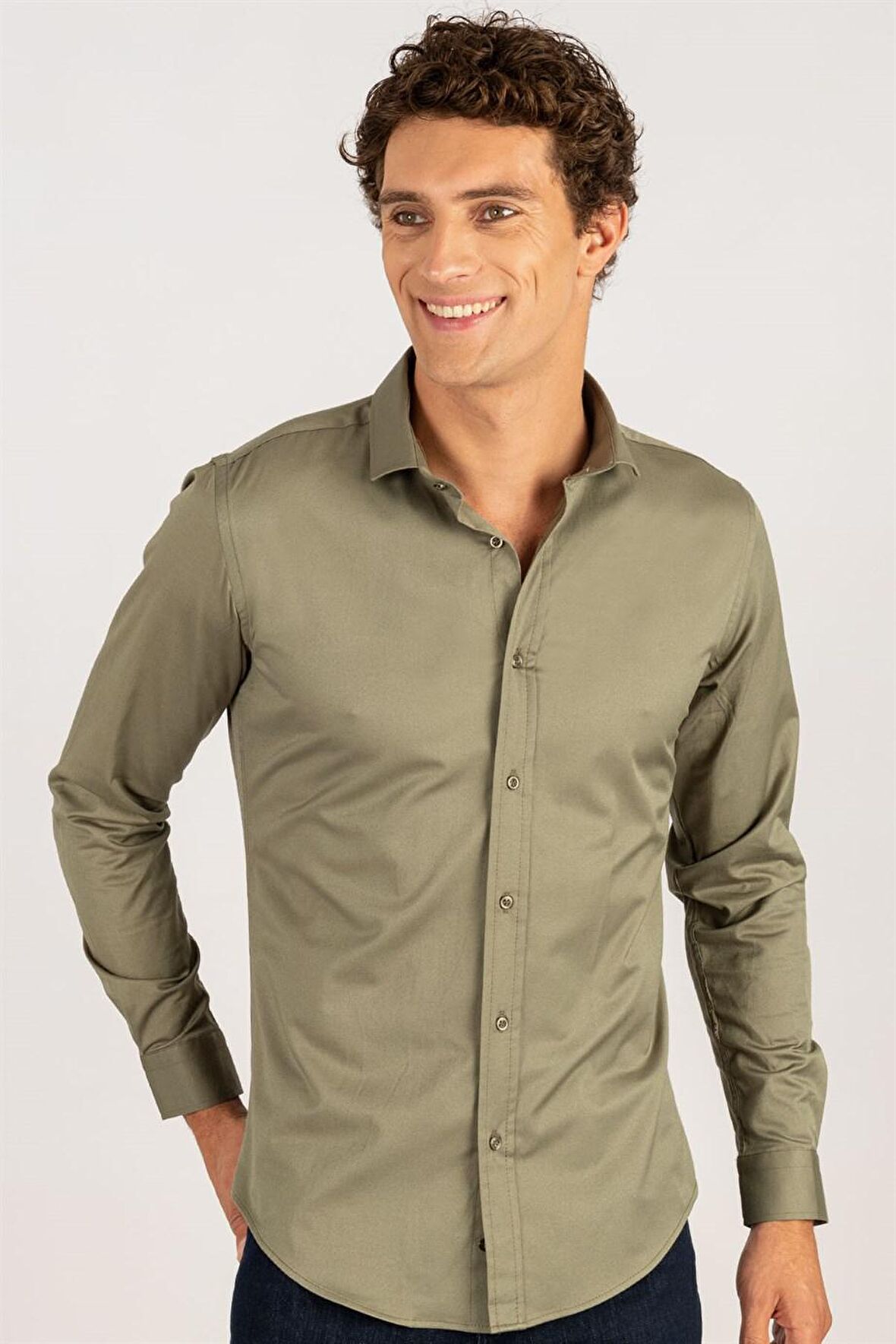 Tudors Slim Fit Dar Kesim Likralı Düz Saten Erkek Gömlek