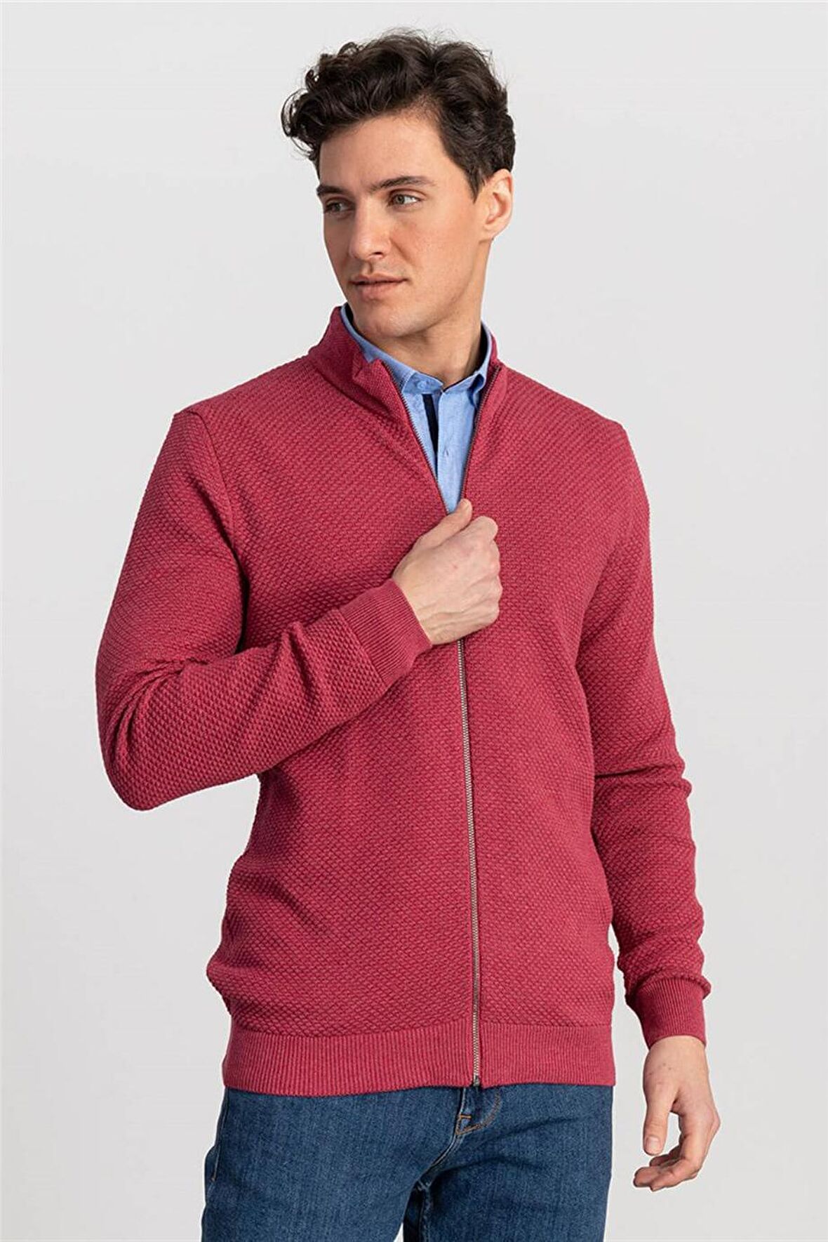 Tudors Desenli  Yarım Balıkçı Yaka Fermuarlı Erkek Hırka