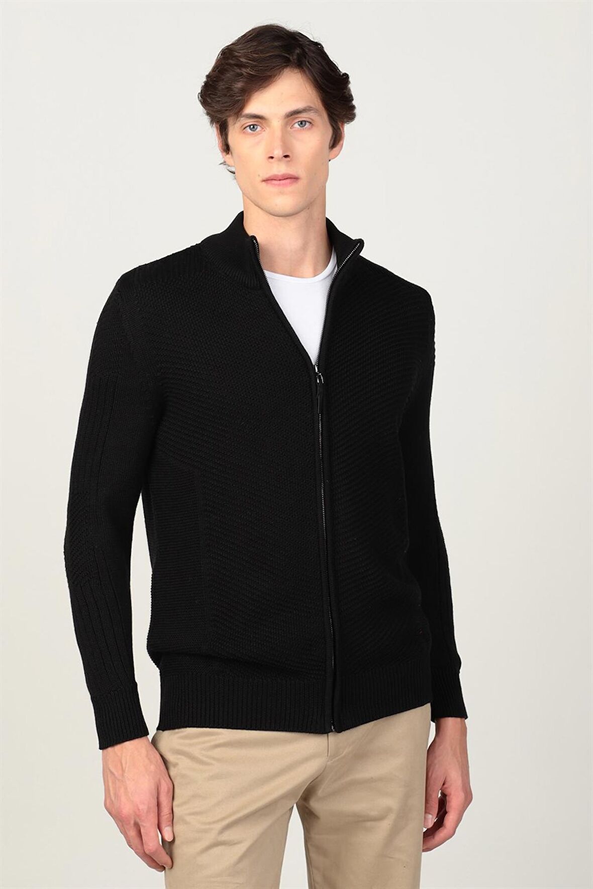 Tudors Slim Fit Dar Kesim Kendinden Desenli Erkek Hırka