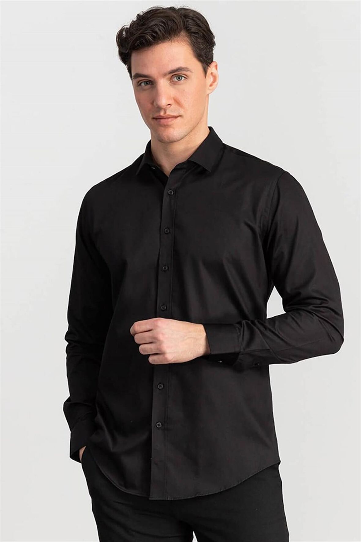 Tudors Slim Fit Dar Kesim Pamuk Saten, Erkek Gömlek