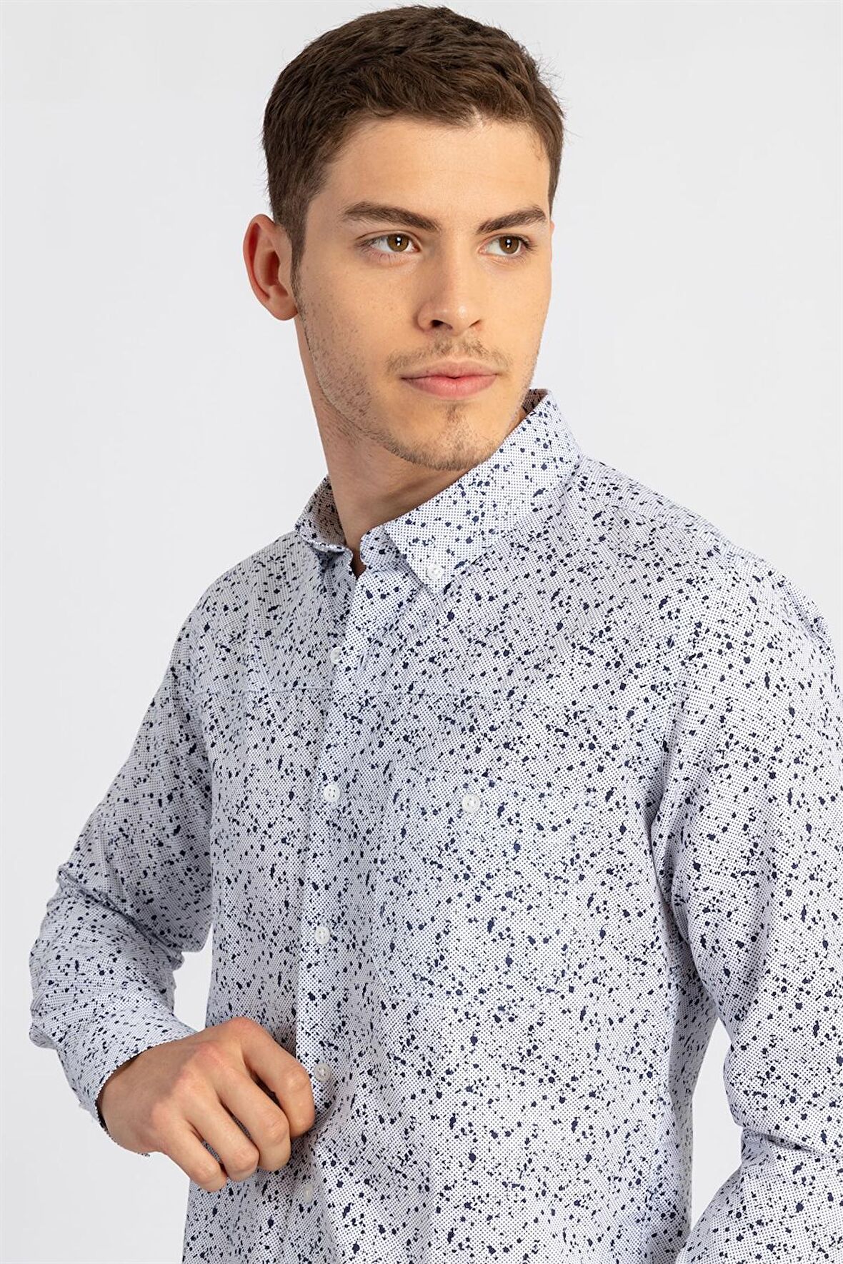 Tudors Slim Fit Dar Kesim Desenli Erkek Gömlek